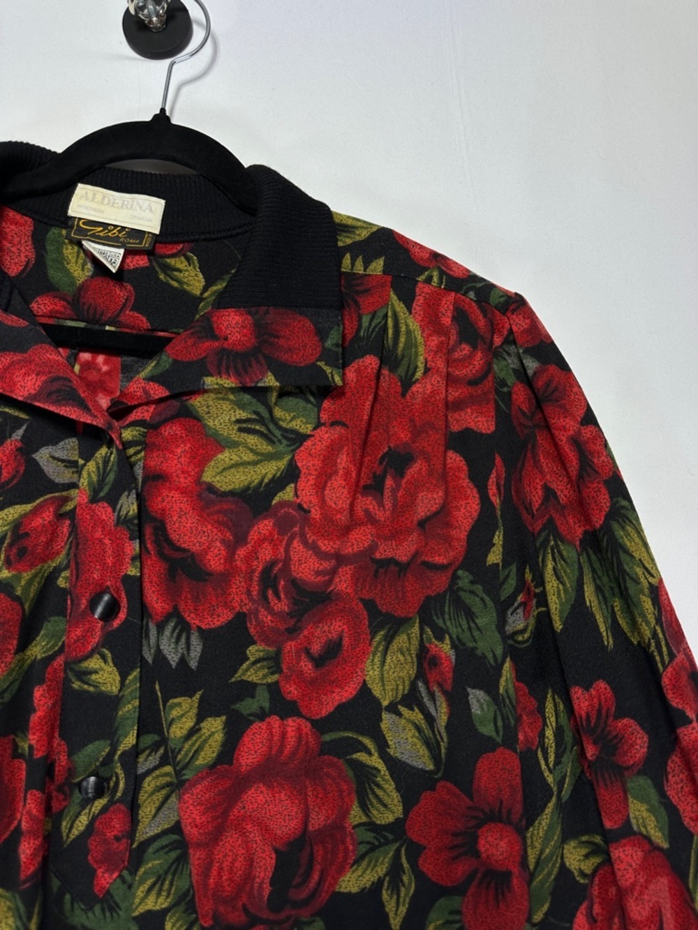 Vintage Gibi Roma Wool Floral Tunic Blouse Red Rose Print Collared Top 12 - Picture 2 of 10